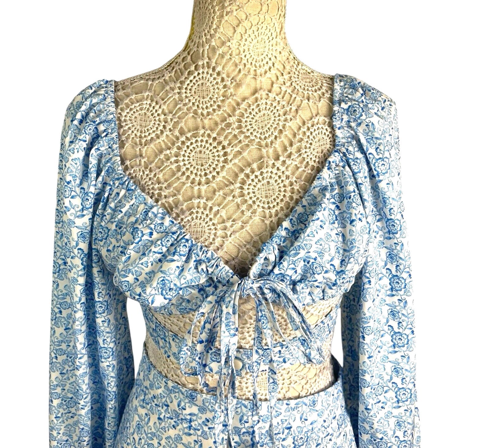 Boohoo Floral Skirt Co Ord Set High Waist Blue & White Women’s UK Size 10