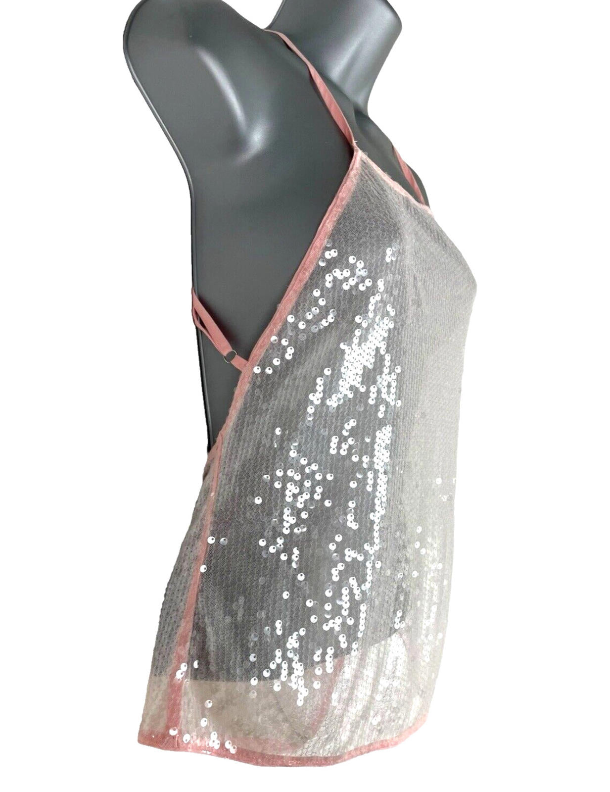 Pretty Little Thing Sheer Sequin Tank Top Backless Women’s UK Size 8