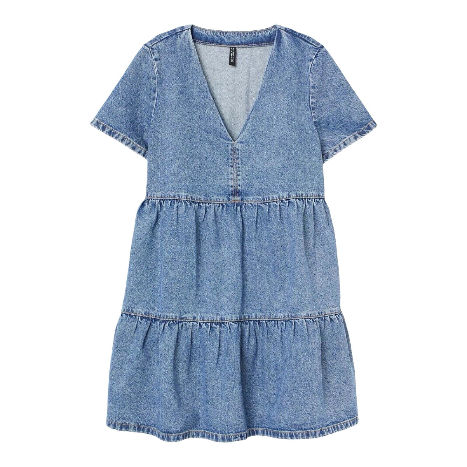 Divided Denim Smock Dress Tiered 100% Cotton Women’s UK Size XS