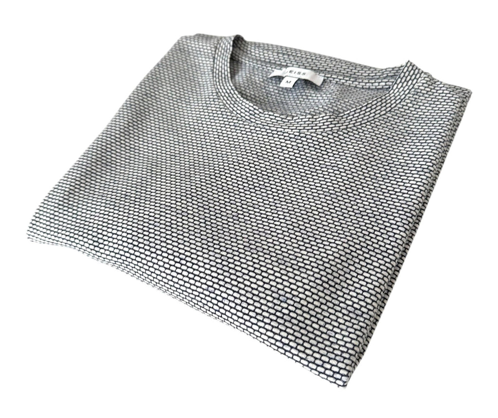 Reiss T-Shirt Men's UK Size M White & Blue Geometric Block Print Crew Neck