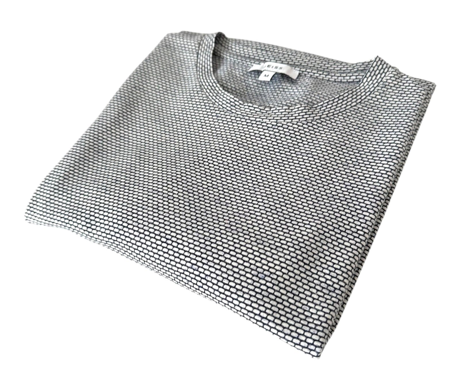 Reiss T-Shirt Men's UK Size M White & Blue Geometric Block Print Crew Neck