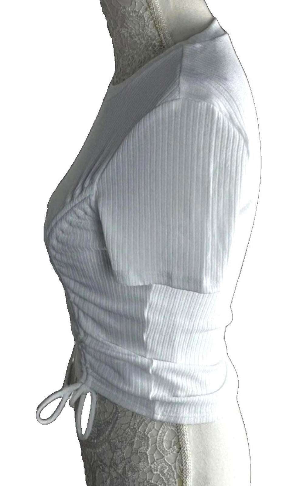 Divided Crop Top Women's UK Size S White Ribbed Ruffle Bow Detail Summer Cropped