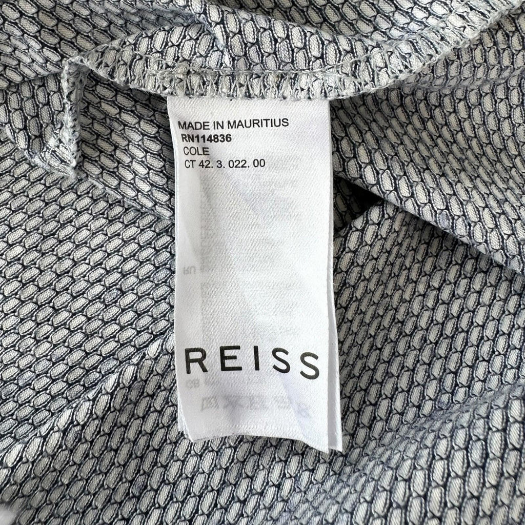 Reiss T-Shirt Men's UK Size M White & Blue Geometric Block Print Crew Neck