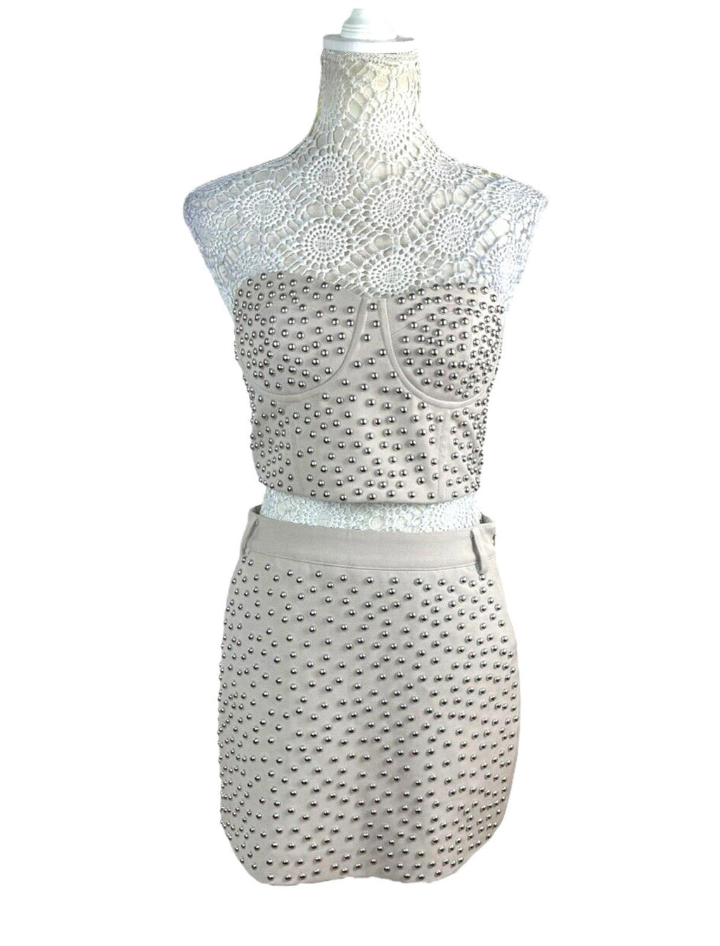 Nasty Gal Beige Studded Skirt A D Croptop Co-Ord Set Women’s UK Size 10