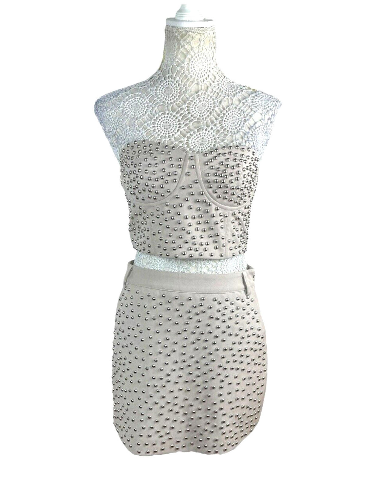 Nasty Gal Beige Studded Skirt A D Croptop Co-Ord Set Women’s UK Size 10