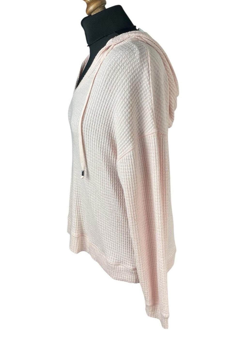 Waffle Knit Hooded Top Women’s UK Size 10 Pale Pink Deep V-Neck Textured Sweater