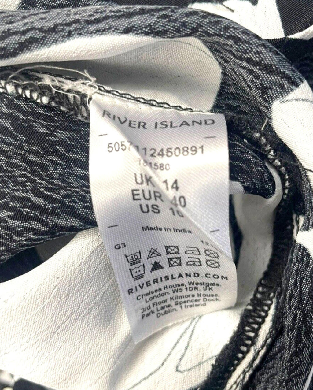 River Island Dress Black & White Bardot With Side Split Women's UK Size 14