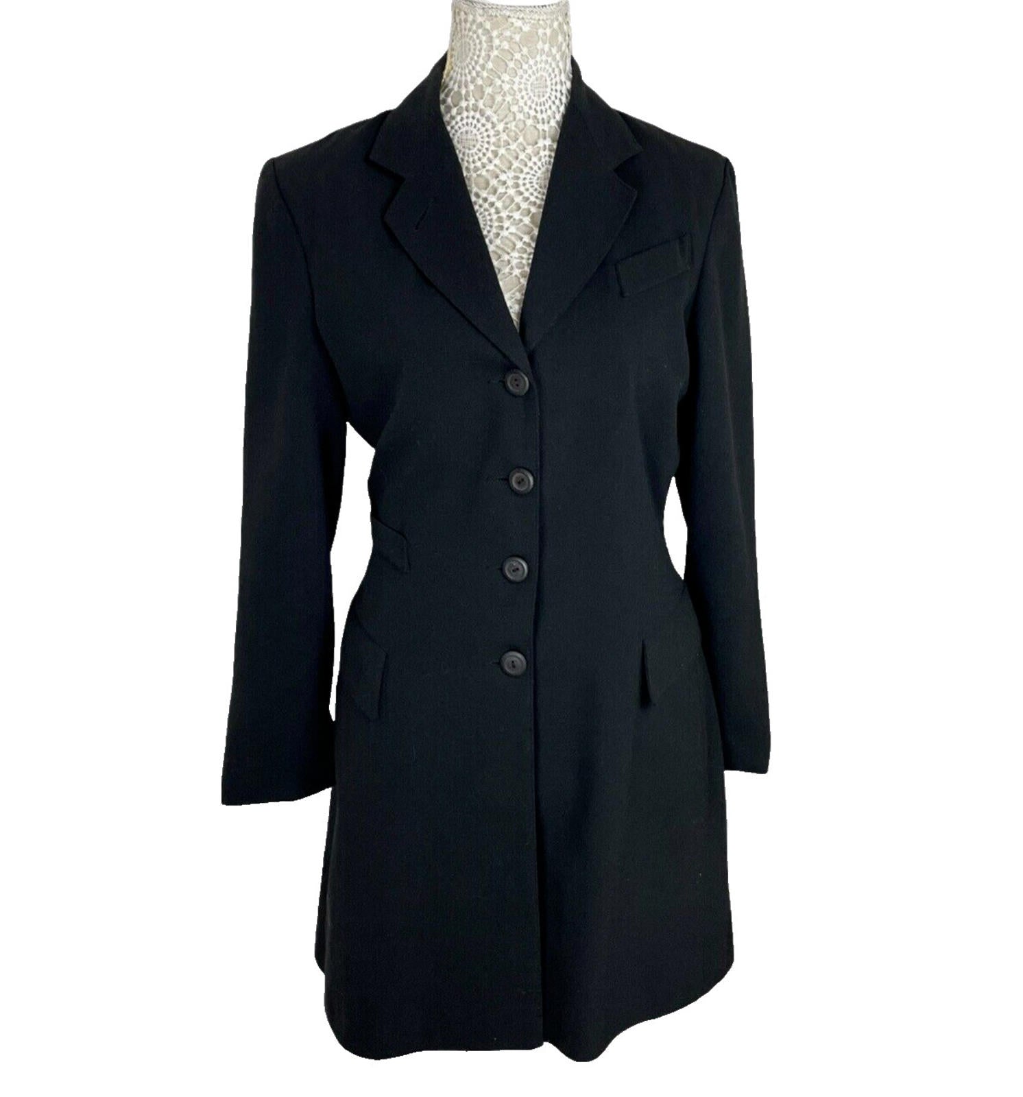 Ego Blazer Jacket Retro Long Black Shoulder Pads Women’s UK Size 10