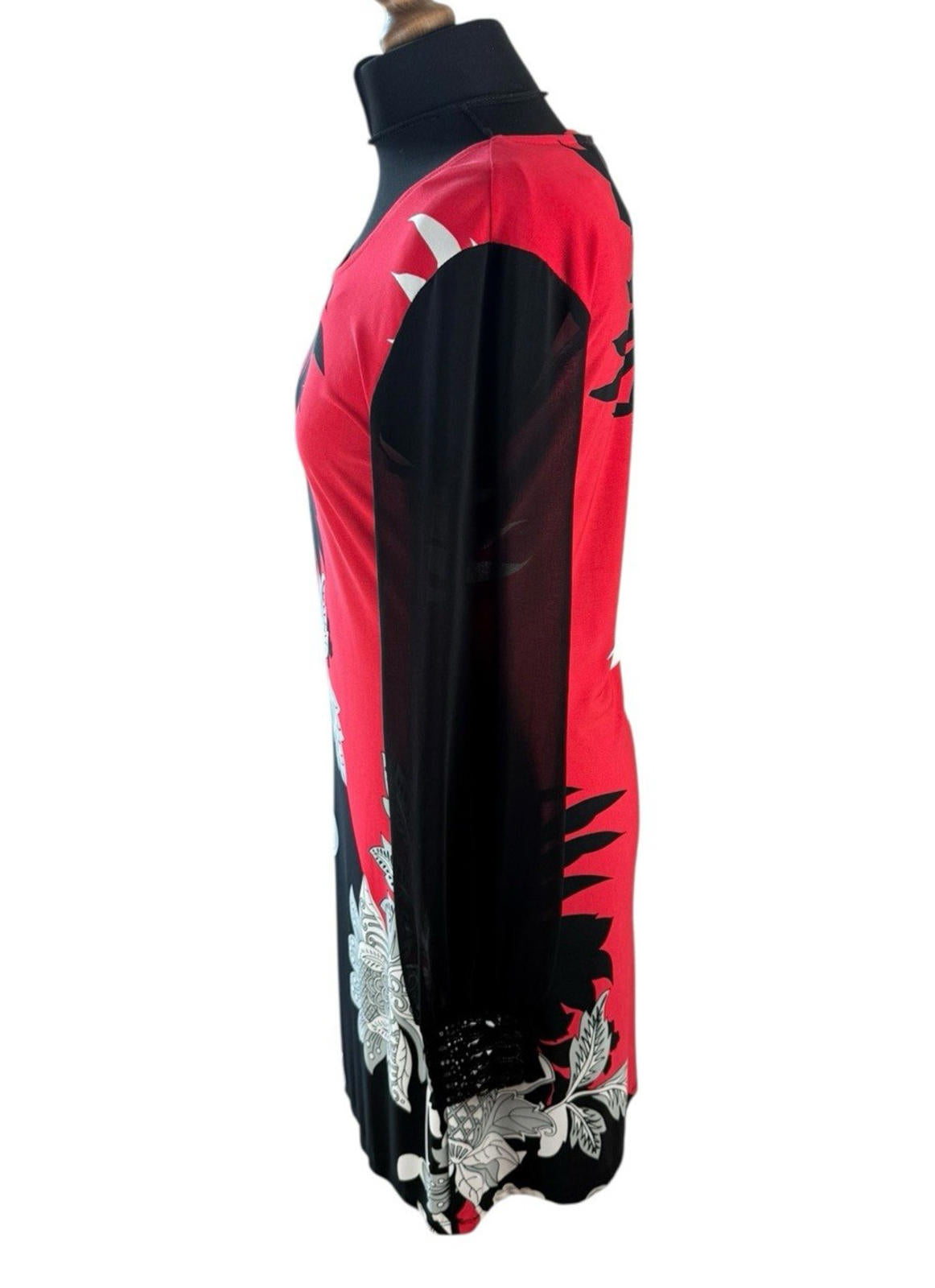 Star By Julian Macdonald Black Red Dress Sheer Sleeve Floral Women’s UK Size 12