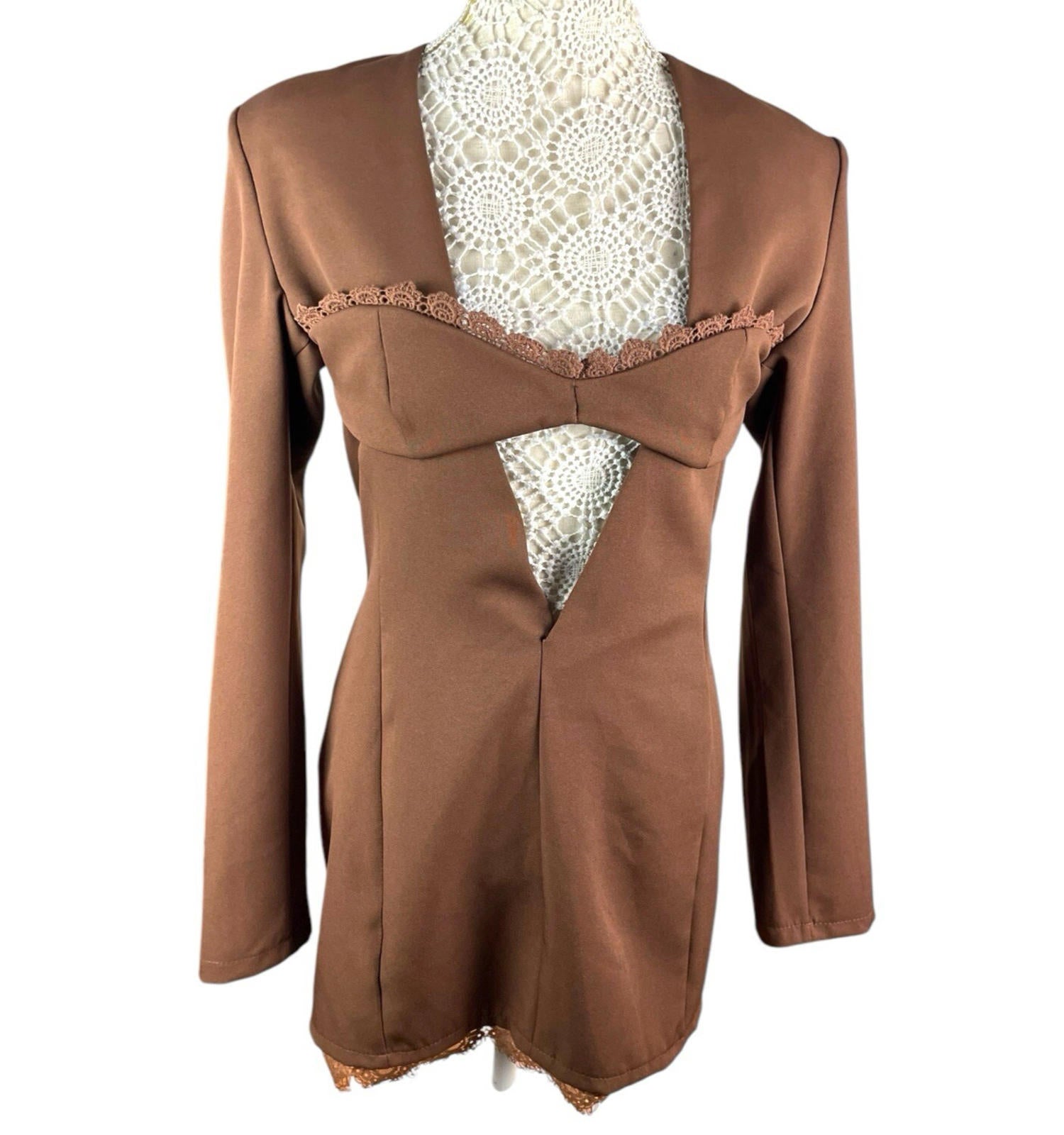 Pretty Little Thing Blazer Midi Dress Women’s UK Size 8 Chocolate Lace Trim