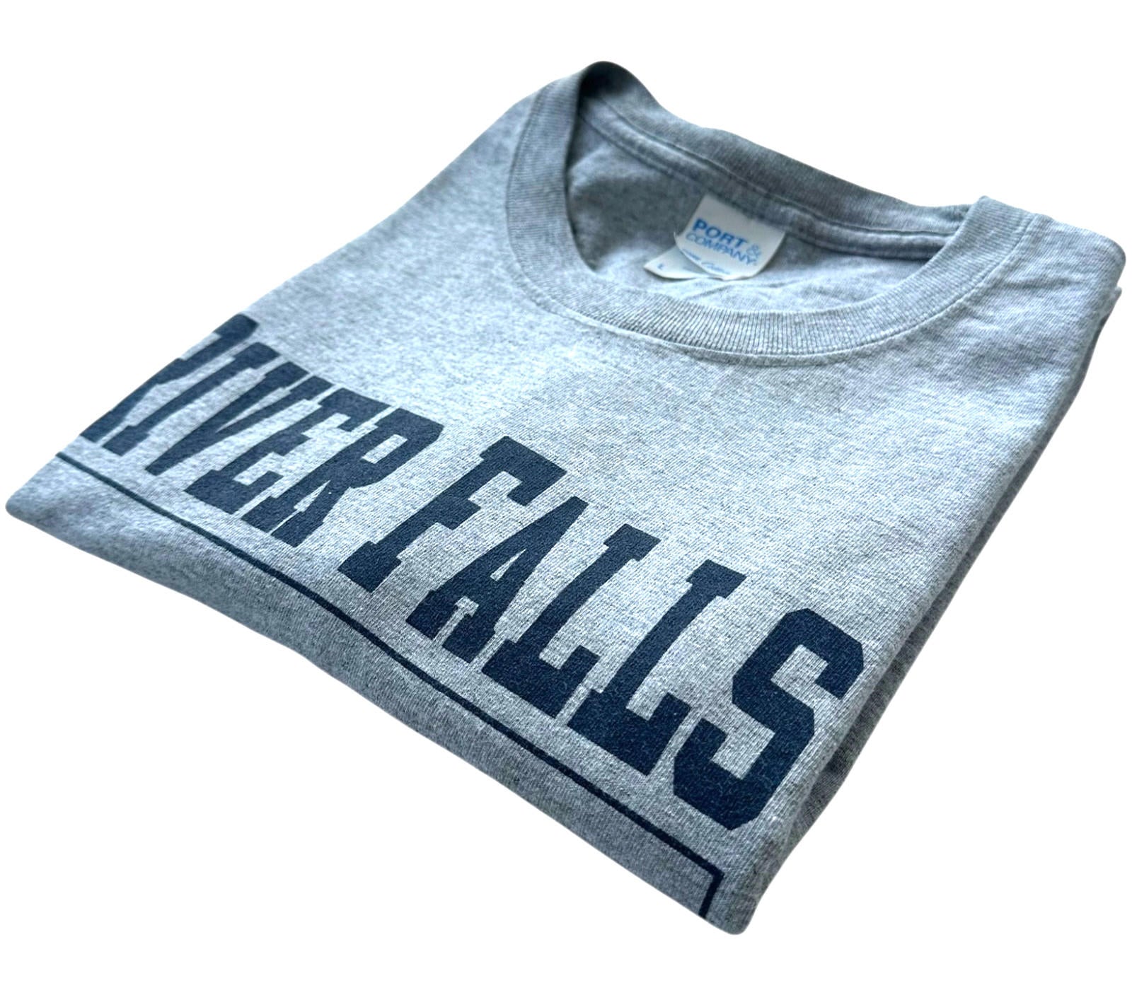 River Falls Middle School Gym T-Shirt Kids UK Size L Grey Crew Neck Short Sleeve