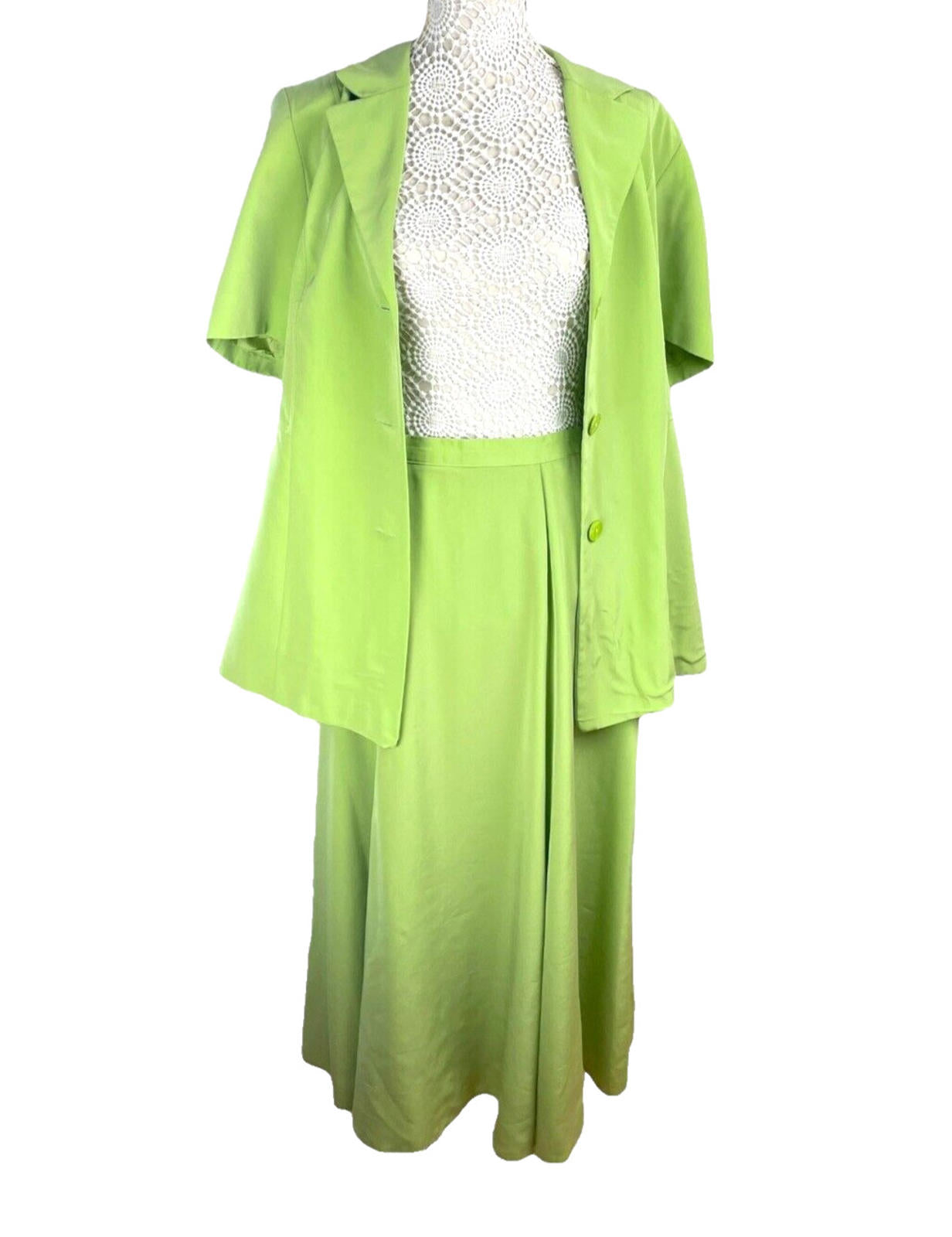 Alexon Skirt & Shirt Blouse Suit Women’s UK Size 14 Green Satin 2 Piece Set
