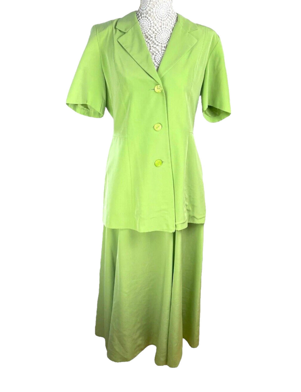 Alexon Skirt & Shirt Blouse Suit Women’s UK Size 14 Green Satin 2 Piece Set