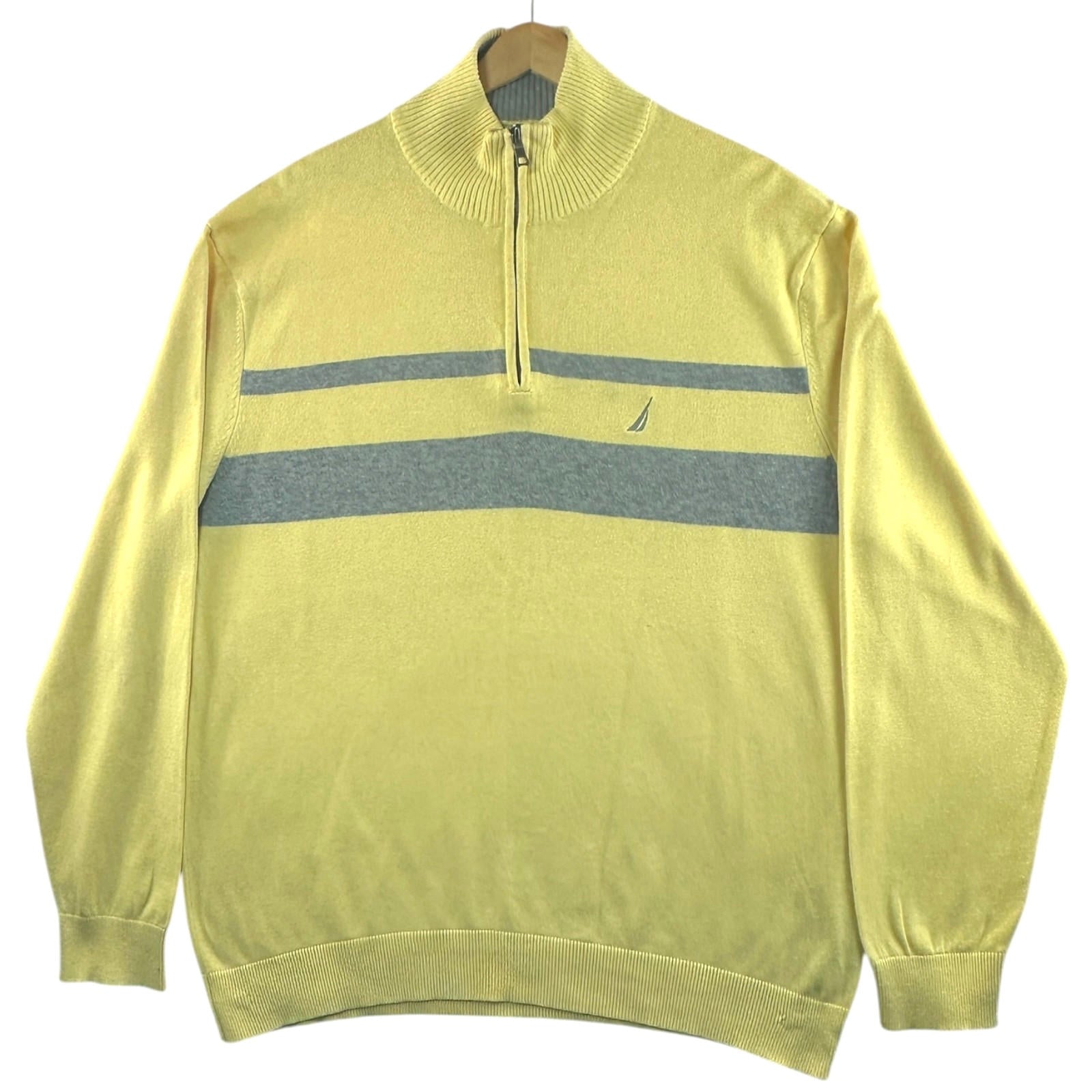 Nautica Knit Jumper Men's UK Size XL Yellow Long Sleeve 1/4 Zip Embroidered Logo