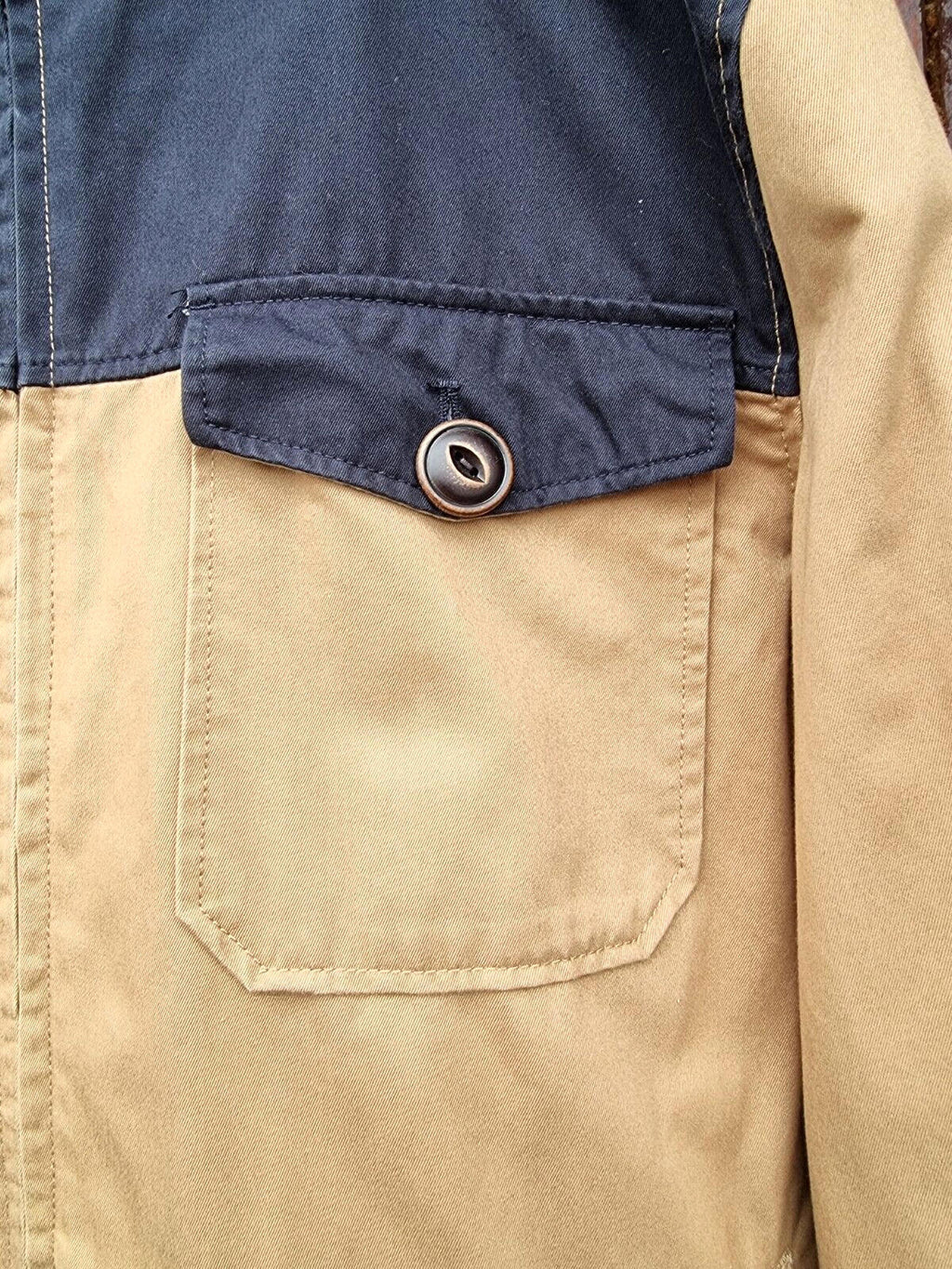 River Island Hooded Jacket Beige Blue 100% Cotton Men's UK Size XL