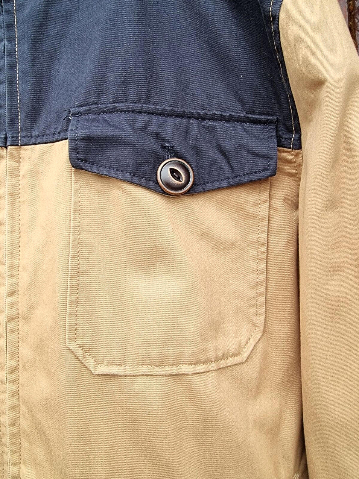River Island Hooded Jacket Beige Blue 100% Cotton Men's UK Size XL