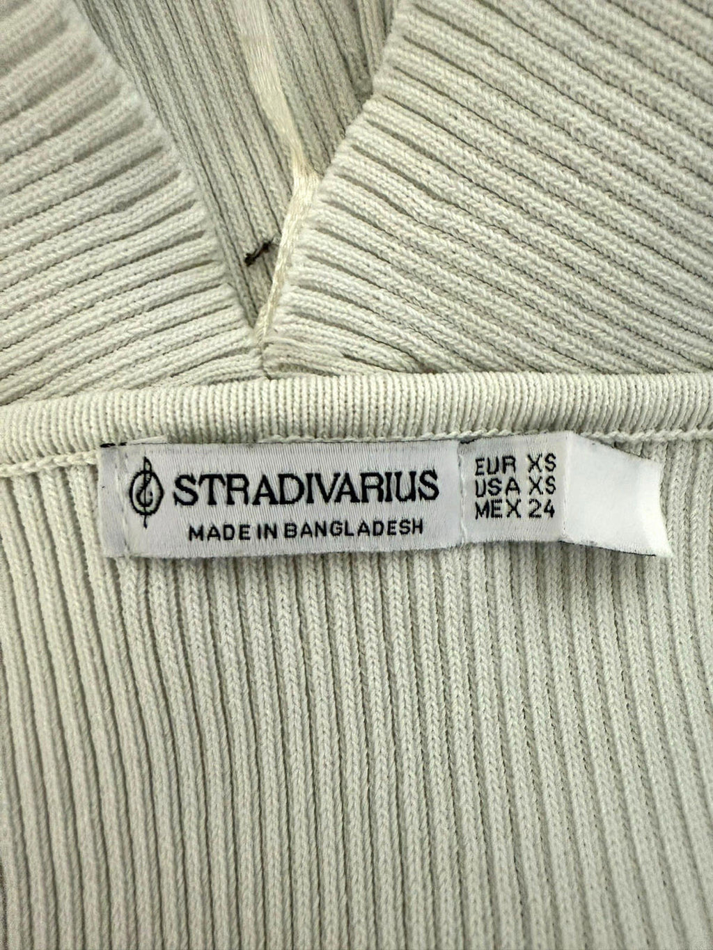 Stradivarius Off White Ribbed Crop Top Tank Stretch Women’s UK Size XS