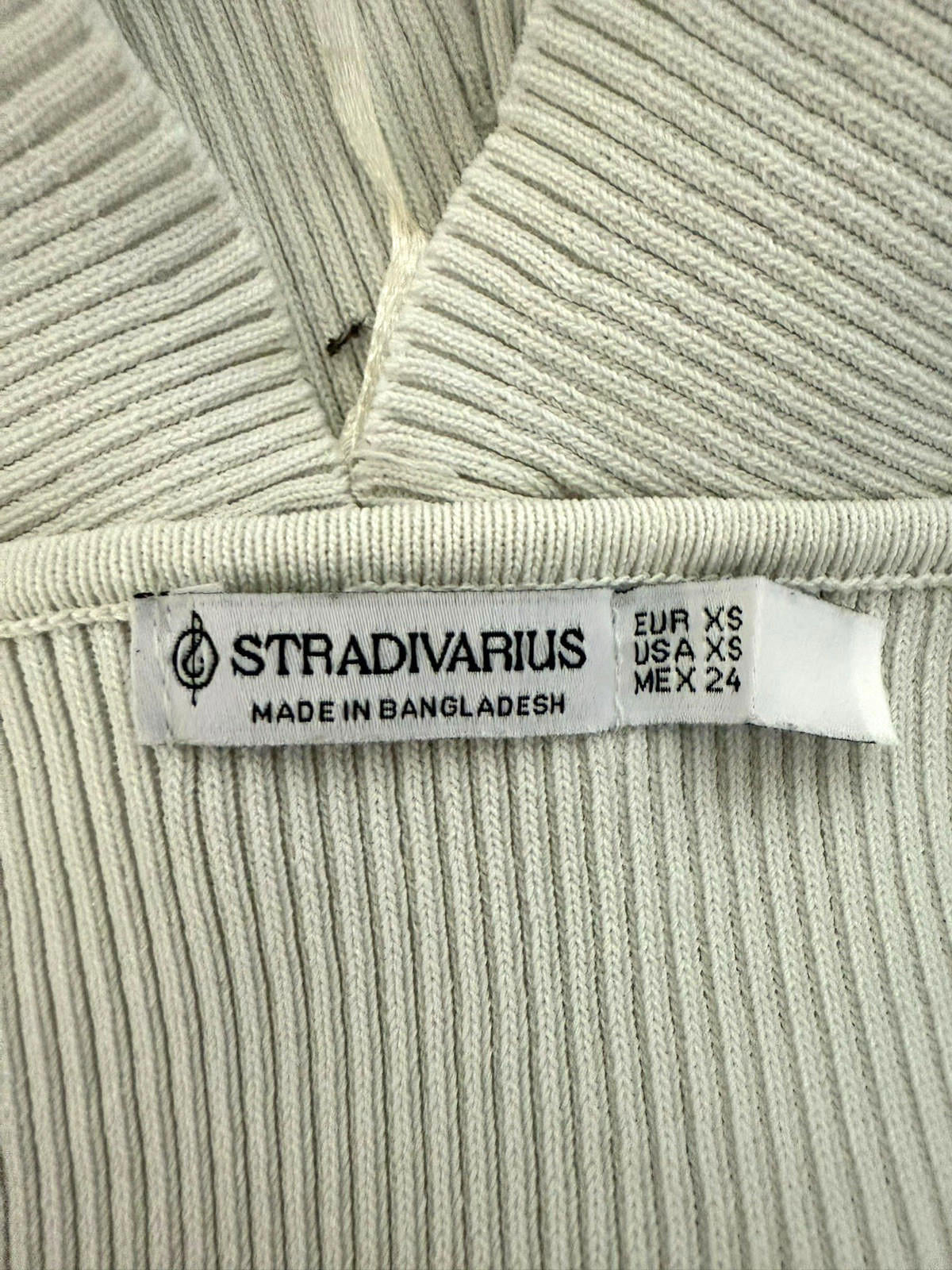 Stradivarius Off White Ribbed Crop Top Tank Stretch Women’s UK Size XS