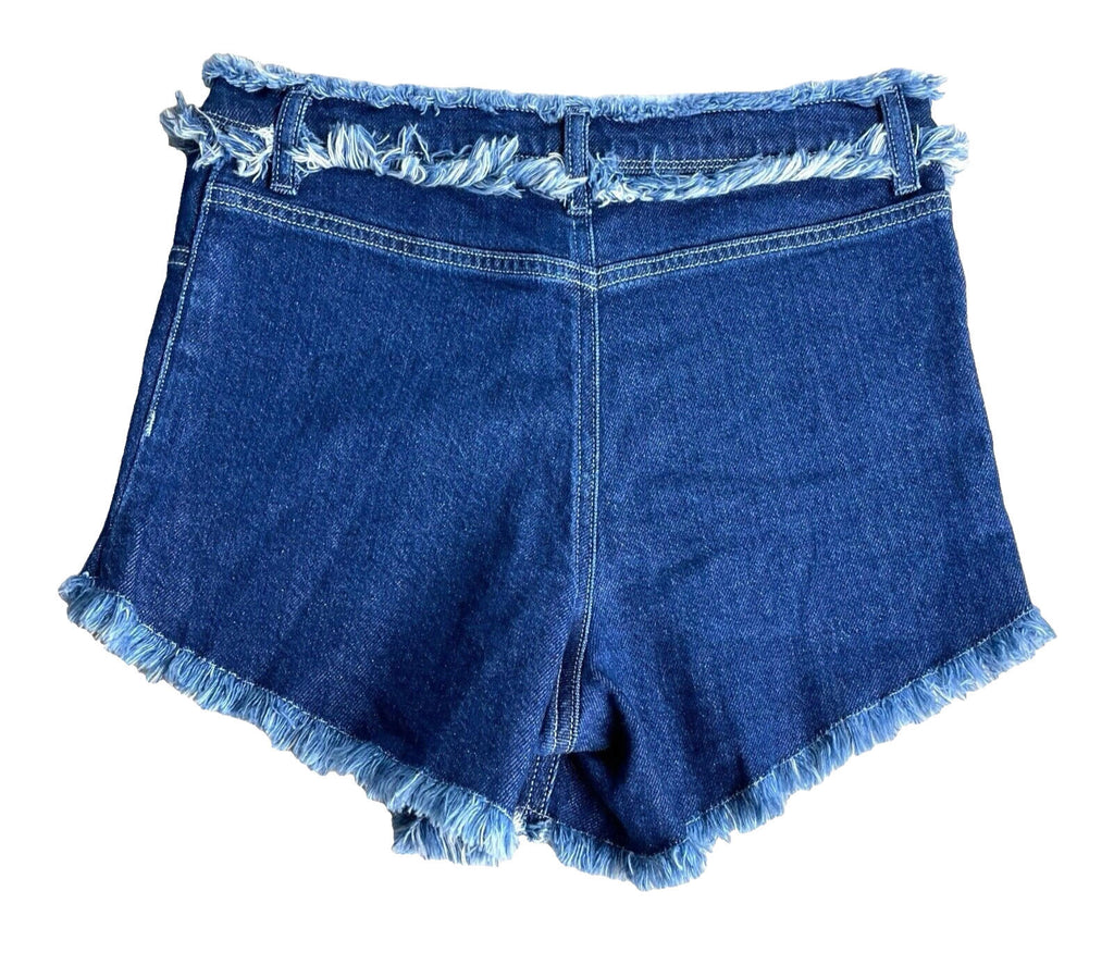 Denim Shorts Hot Pants Women’s UK Size 8 Blue High Waist Frayed Fringe Micro