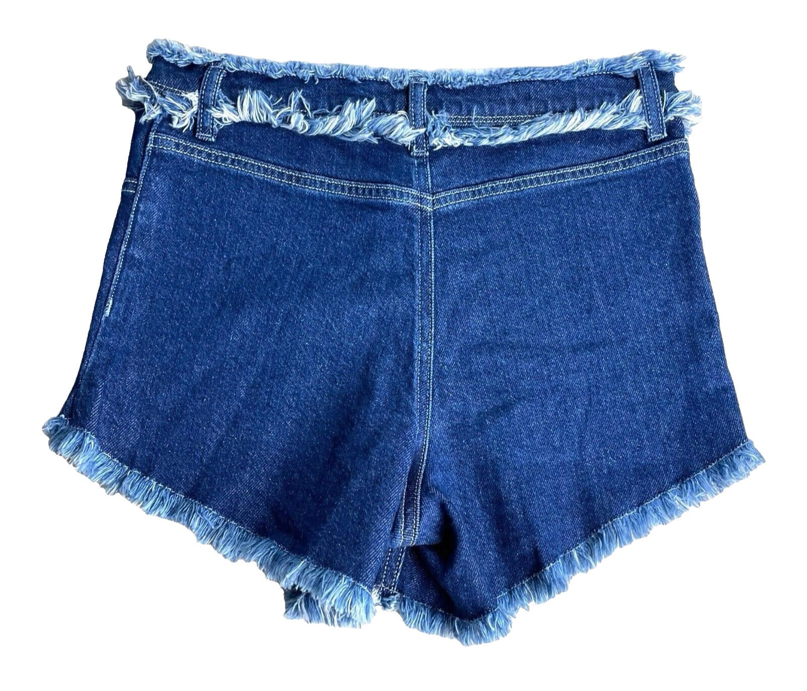 Denim Shorts Hot Pants Women’s UK Size 8 Blue High Waist Frayed Fringe Micro