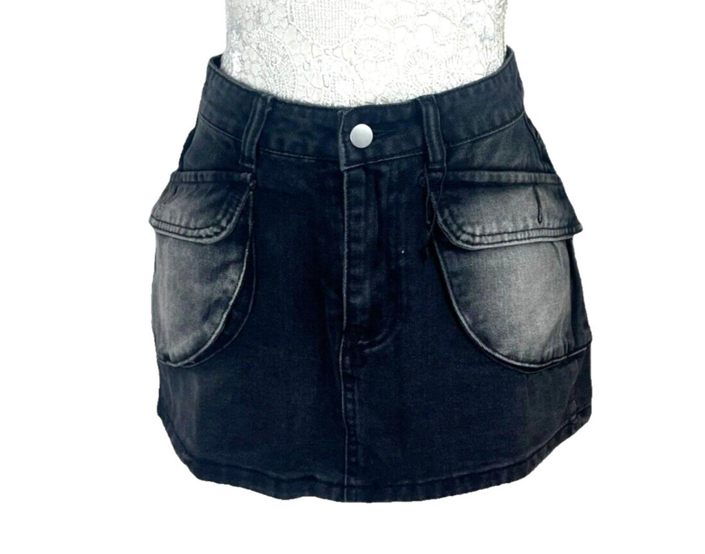 Dark Denim Cargo Mini Skirt Black Women's UK Size 8