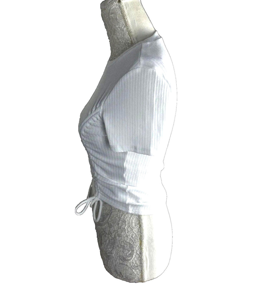 Divided Crop Top Women's UK Size S White Ribbed Ruffle Bow Detail Summer Cropped