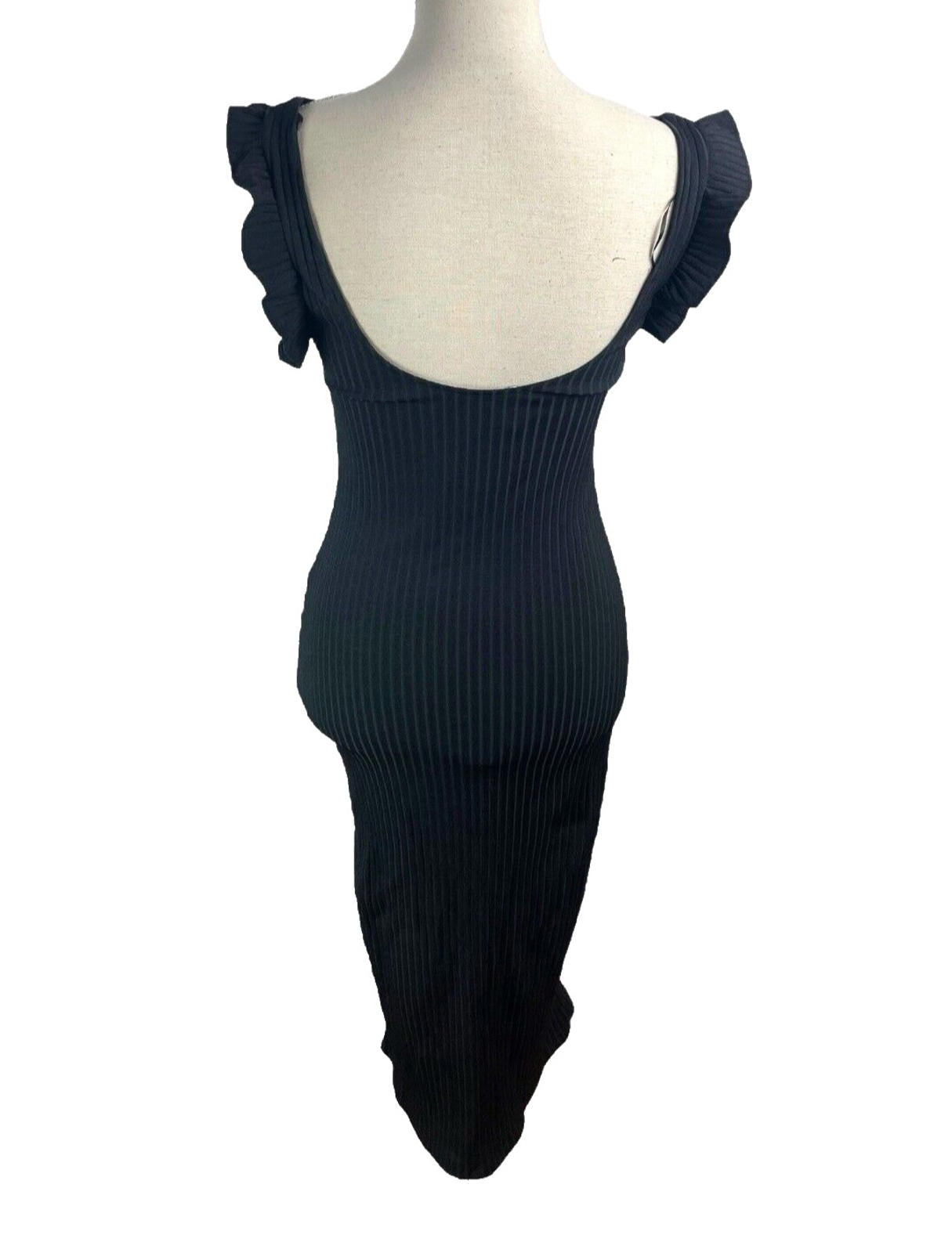 Zara Black Ribbed Maxi Dress Frill Straps Women’s UK Size S