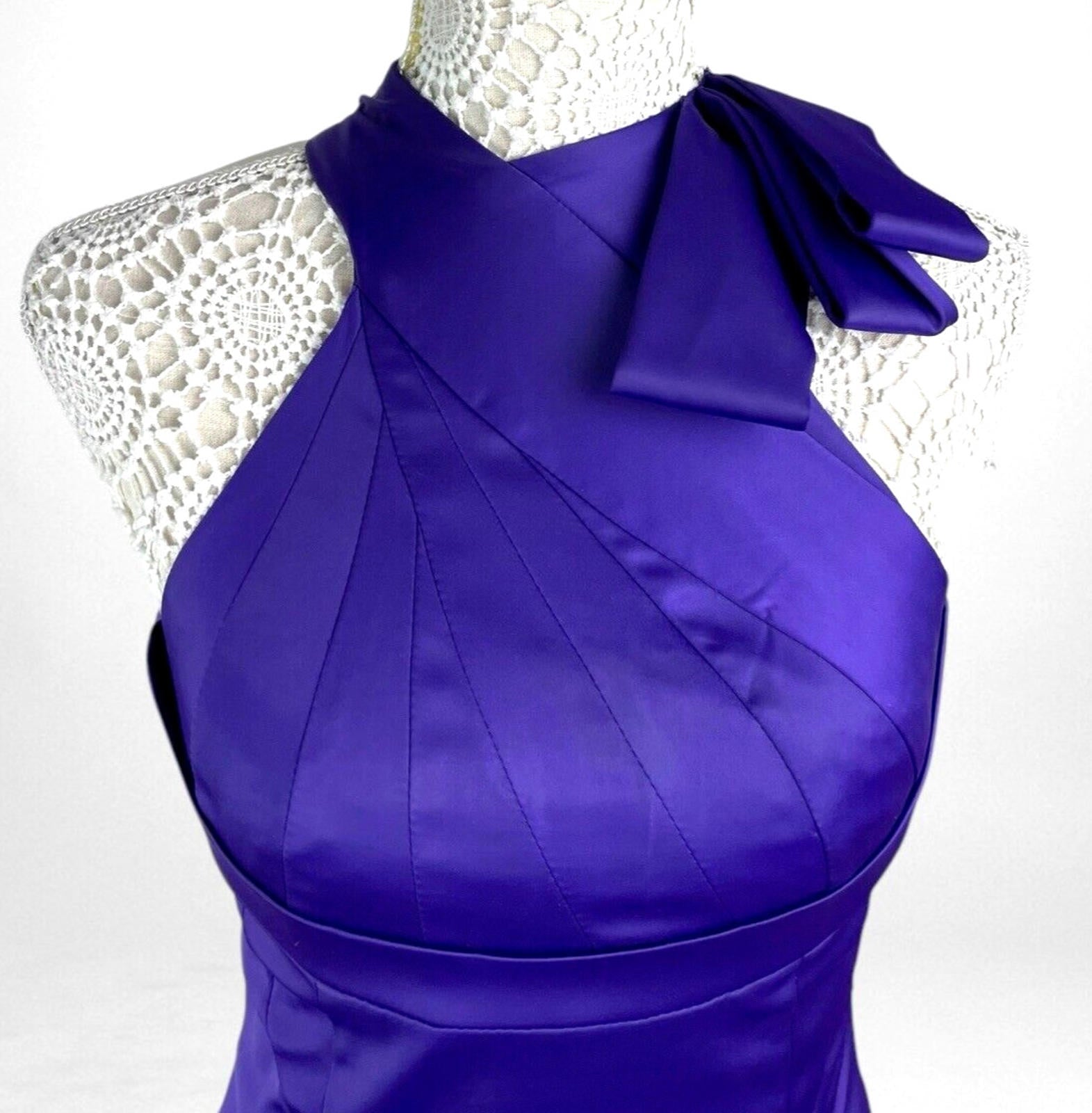 Karen Millen Dress Purple Stretch Satin Sheath High Neck Women’s UK Size 8