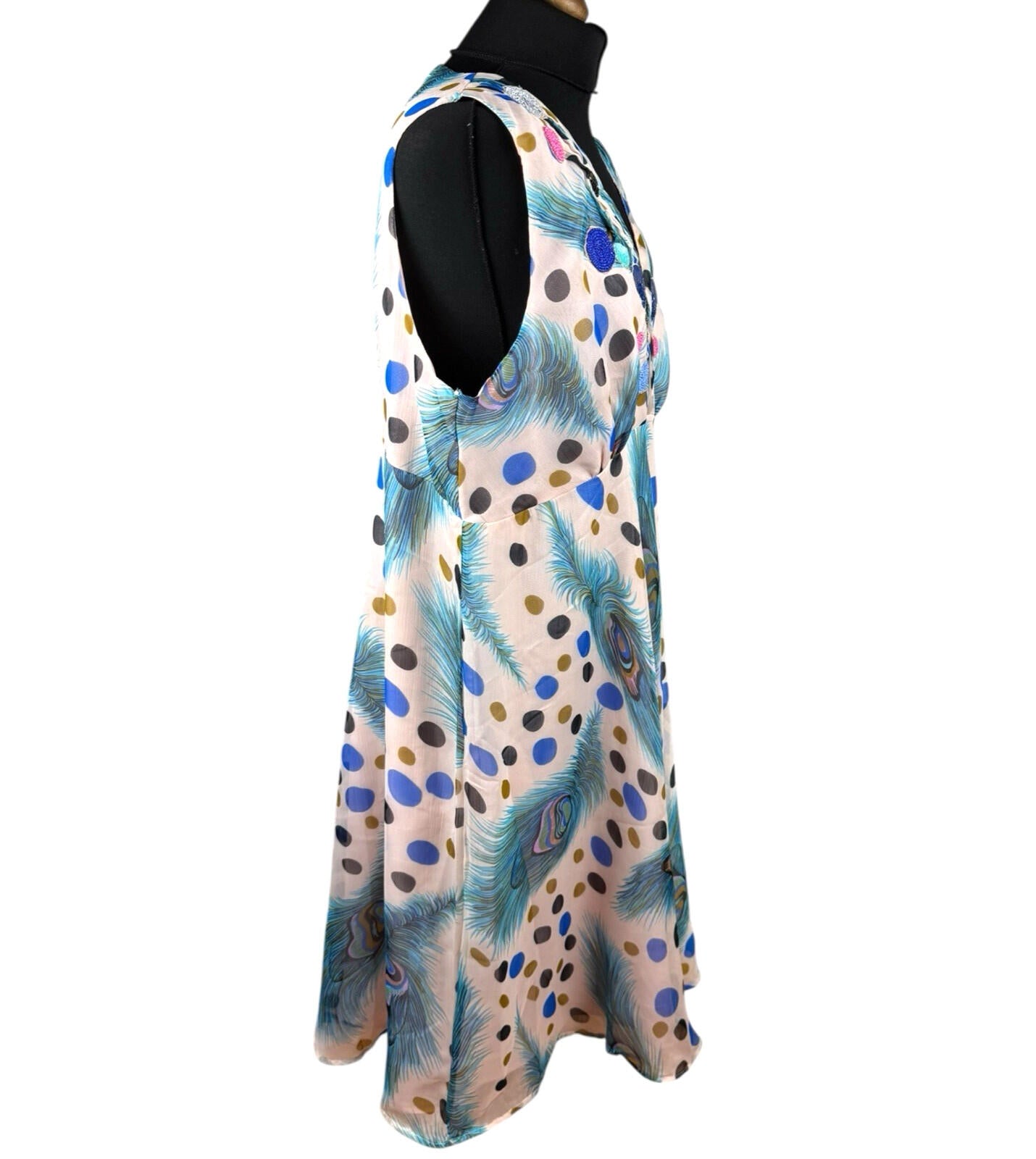 Marksharn Chiffon Party Dress Women’s UK Size 3XL Peacock Design Multicolour