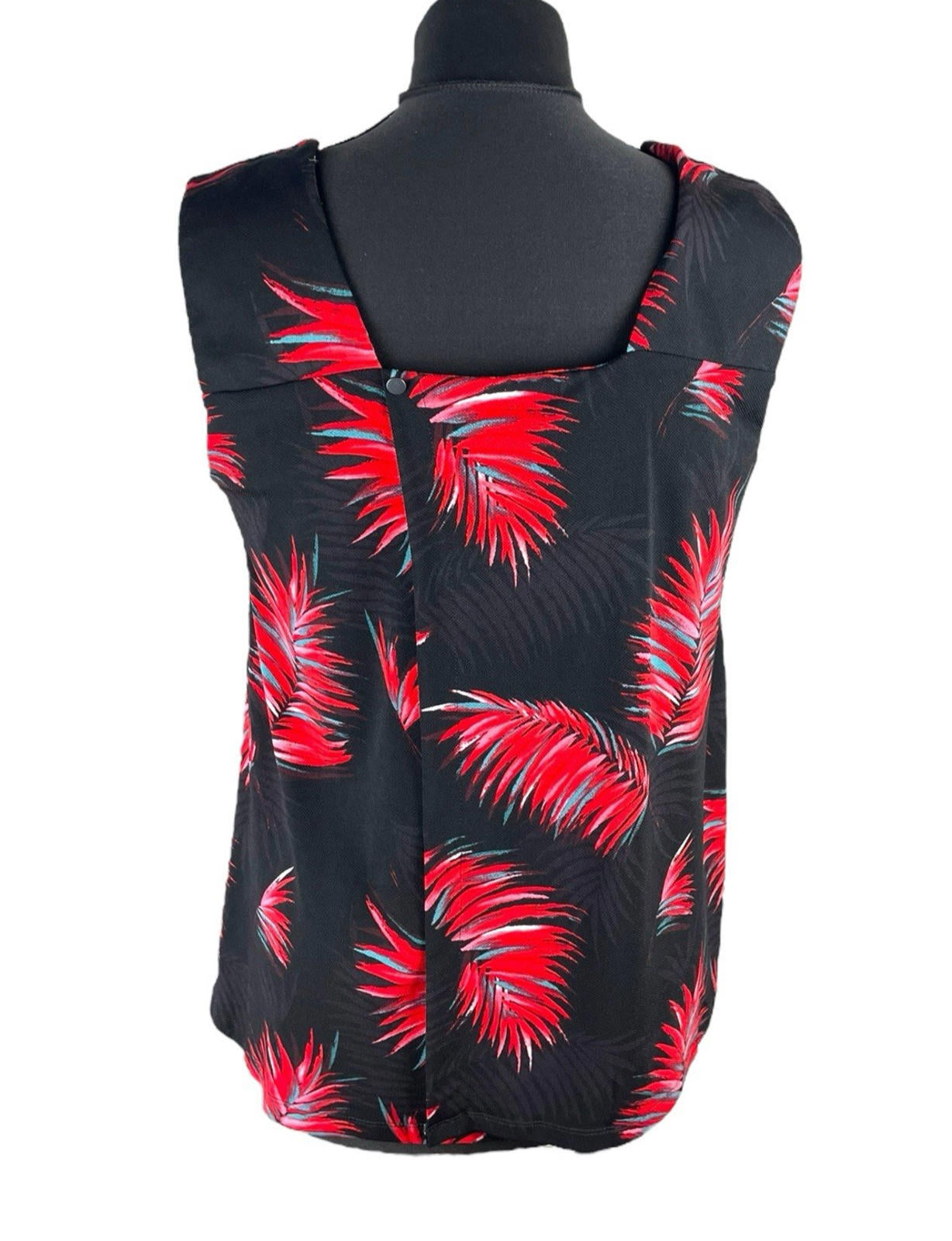 Next Red Leaf Print Tank Top Blouse Square Neck Summer Women’s UK Size 10