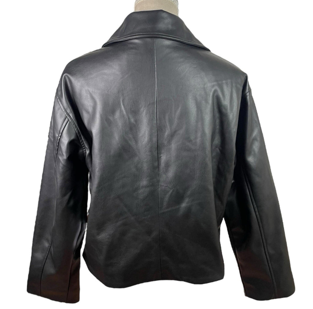 ASOS Faux Leather Jacket Women's UK Size 6 Black Zip Front Oversized Big Collar