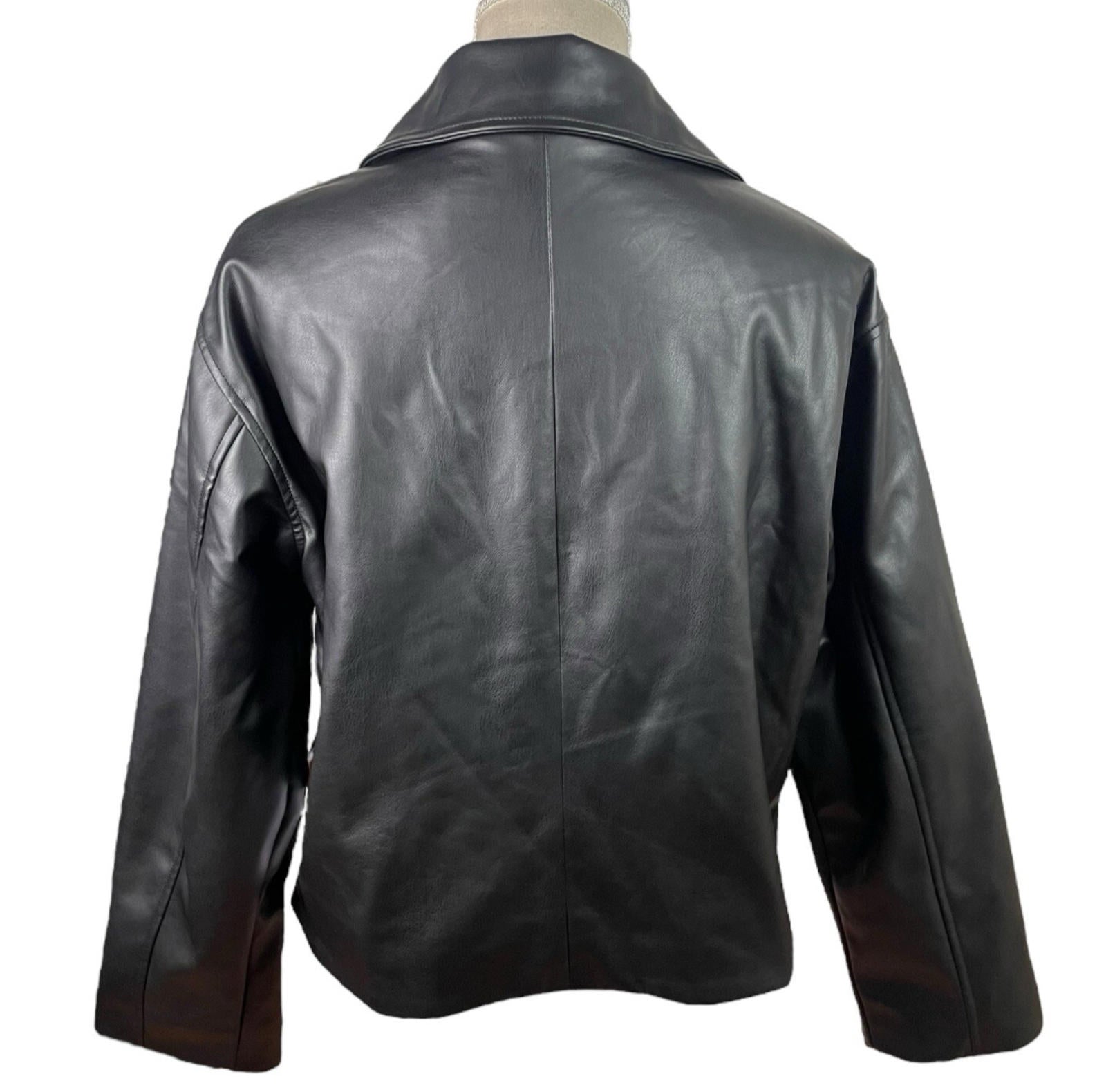 ASOS Faux Leather Jacket Women's UK Size 6 Black Zip Front Oversized Big Collar