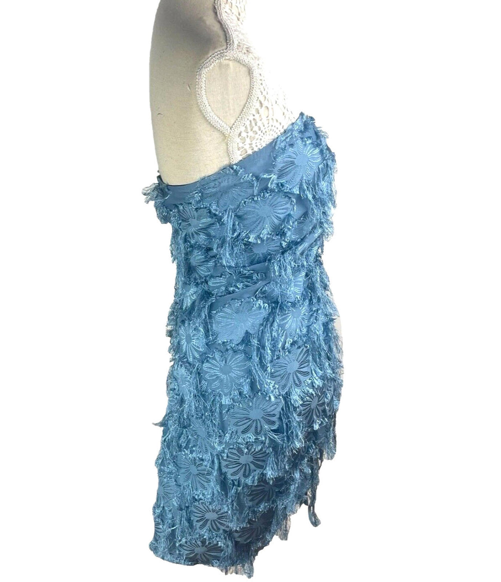 Pretty Little Thing Blue Faux Feather Off Shoulder Mini Dress Women’s UK Size 8