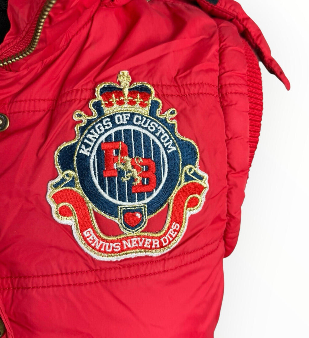 Paul’s Boutique Padded Gilet Jacket Women’s UK Size 12 Hooded Badge Bright Red