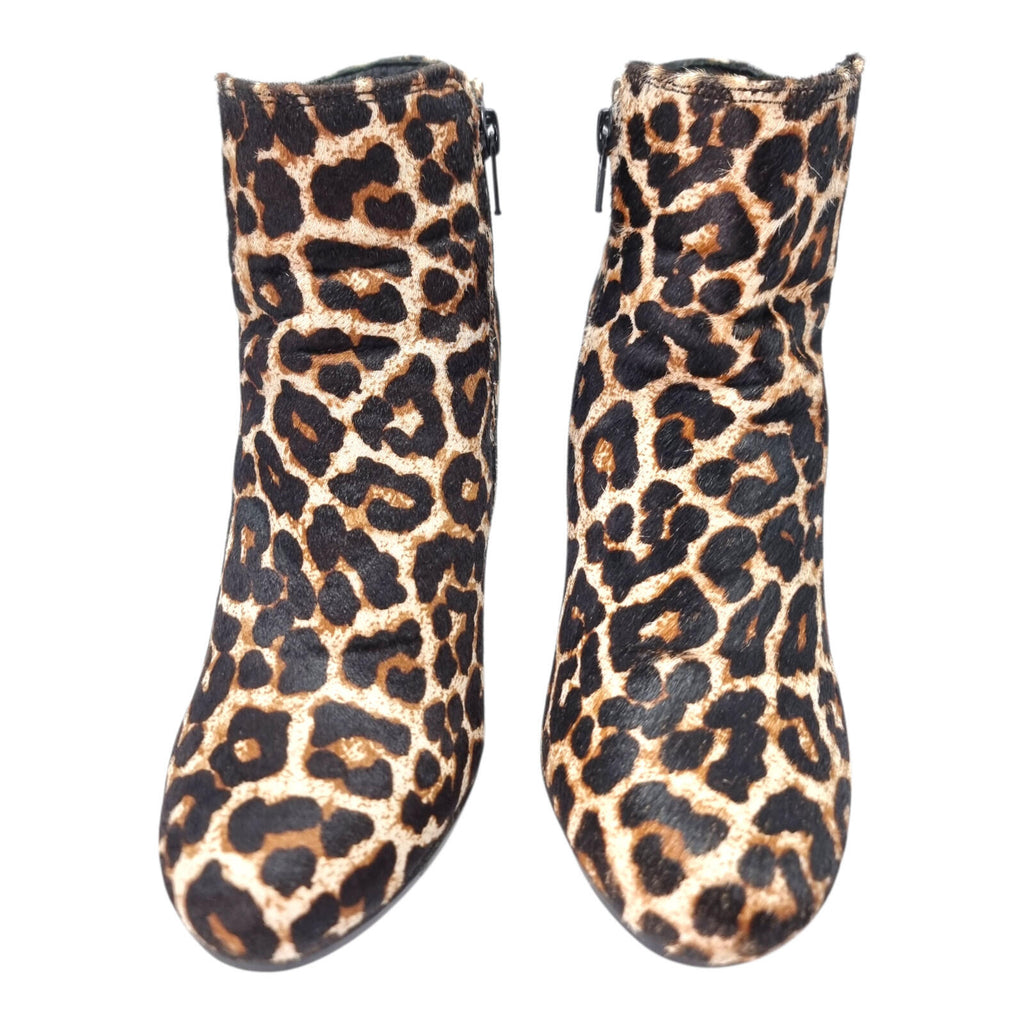 Leopard Print Ankle Boots Women's UK Size 6.5 High Heeled Pony Hair Leather