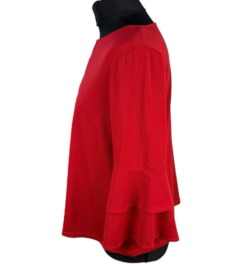 Klass Bright Red Blouse 3/4 Sleeve Gold Buckle Detail Women’s UK Size M