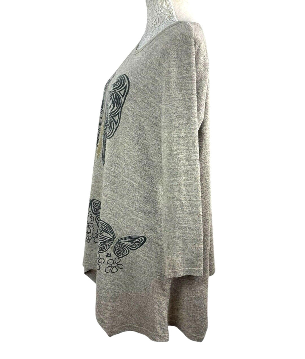 Butterfly Tunic Top Women’s UK Size M Beige Long-Sleeved Lightweight Jumper
