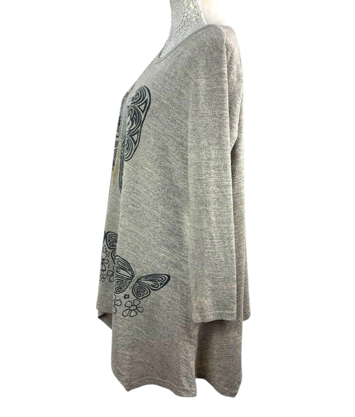 Butterfly Tunic Top Women’s UK Size M Beige Long-Sleeved Lightweight Jumper
