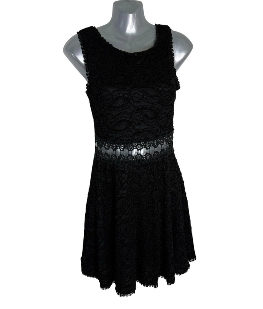 AX Paris Black Lace Dress Knee Length Cut Out Waistband Women’s UK Size 8