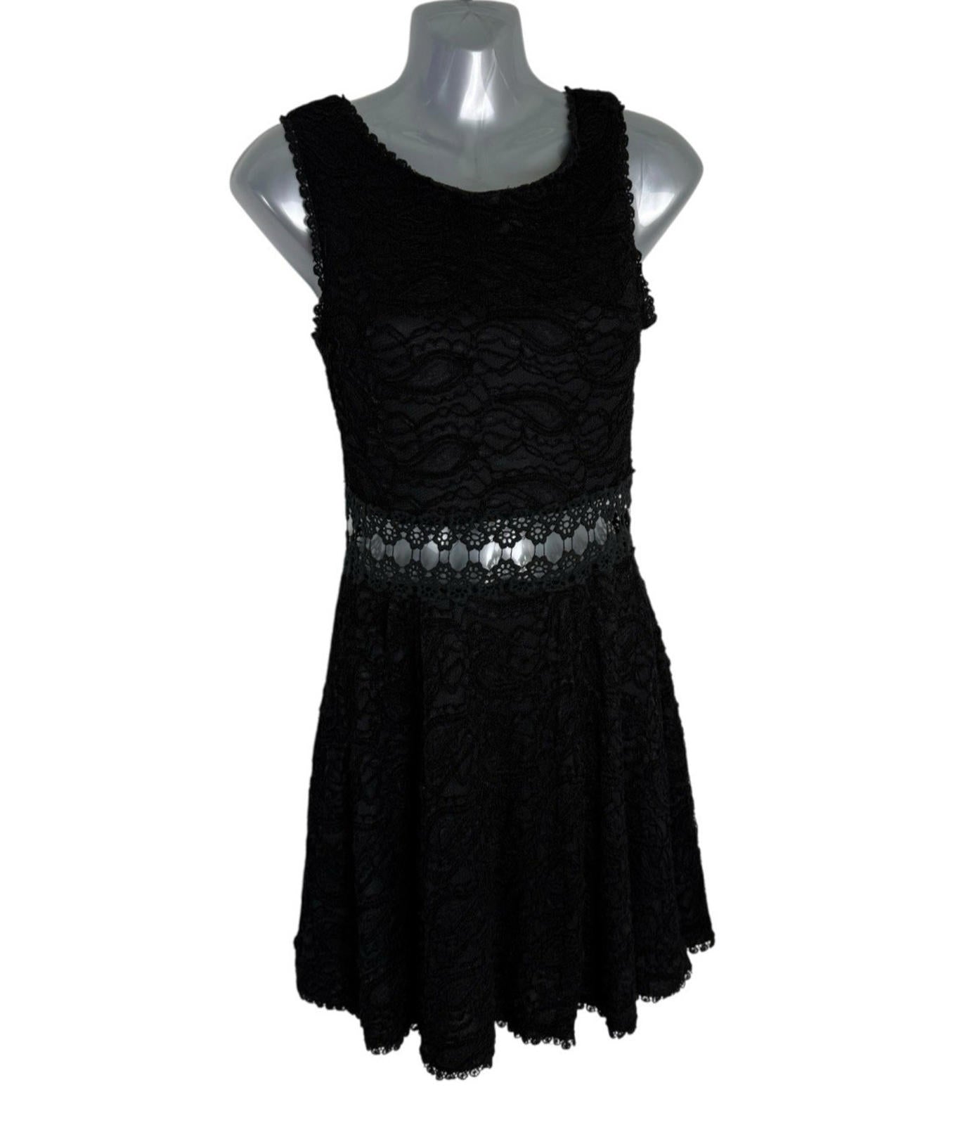 AX Paris Black Lace Dress Knee Length Cut Out Waistband Women’s UK Size 8