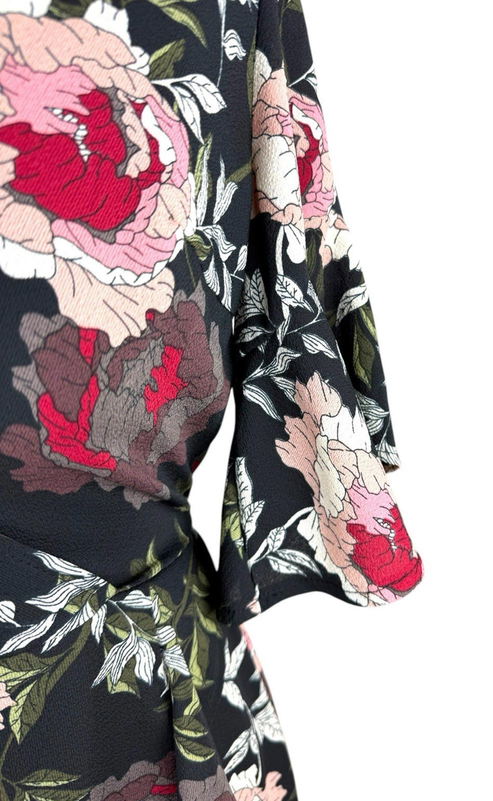 AX Paris Dress Black Floral Wrap Front Frill Knee Length Women’s UK Size 10