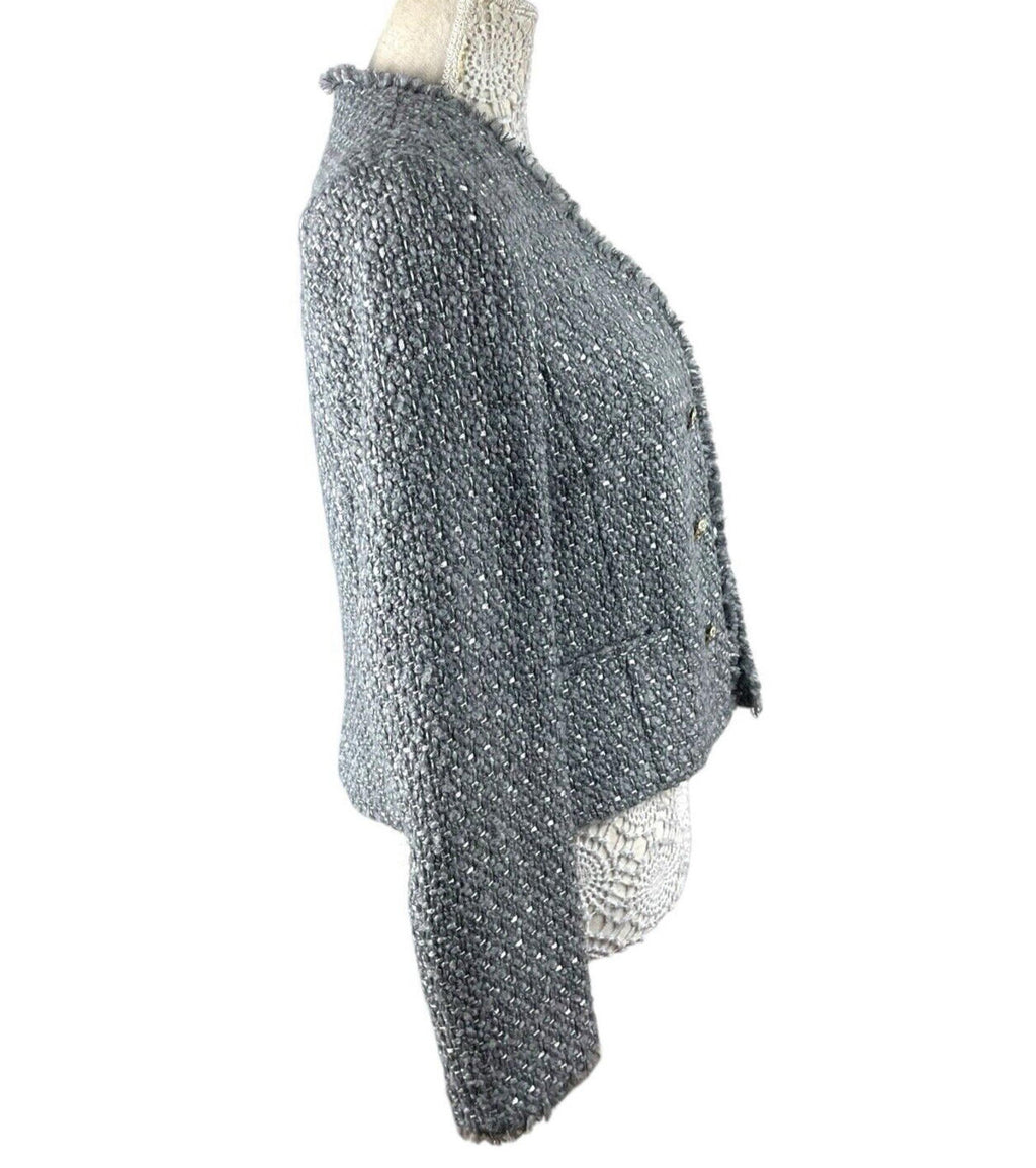 Marks & Spencer Tweed Blazer Coat Jacket Grey Mid Length Women’s UK Size 8