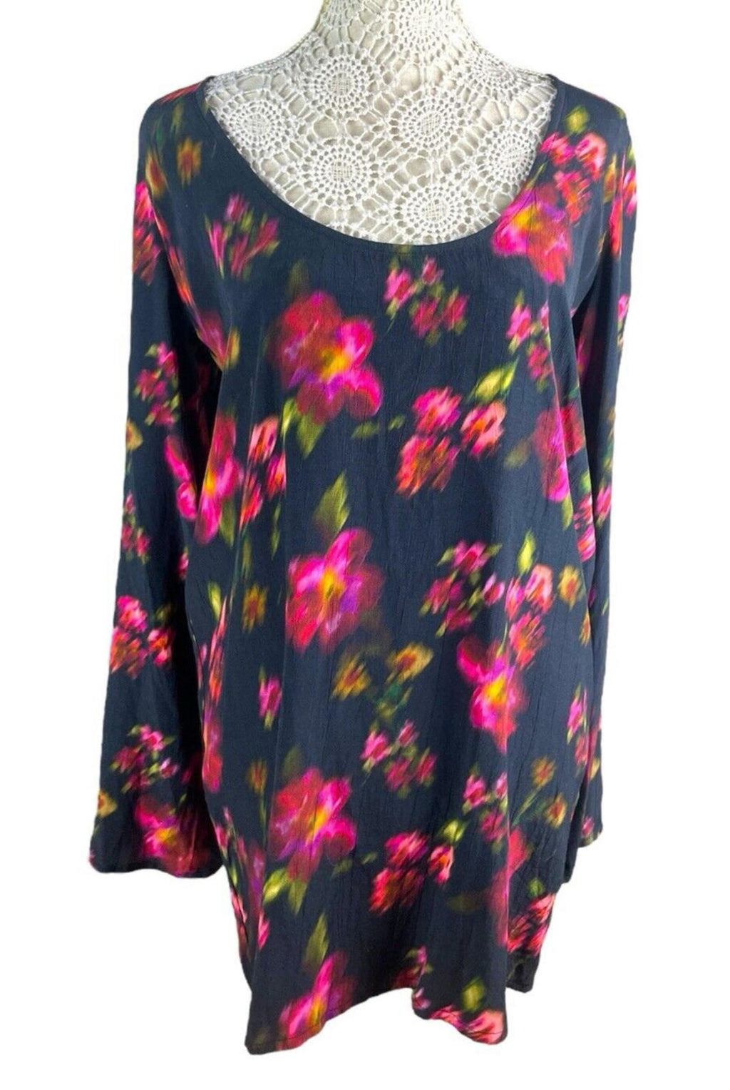 Nasty Gal Floral Tunic Mini Dress Women’s UK Size 10 Long Sleeve Scoop Neck