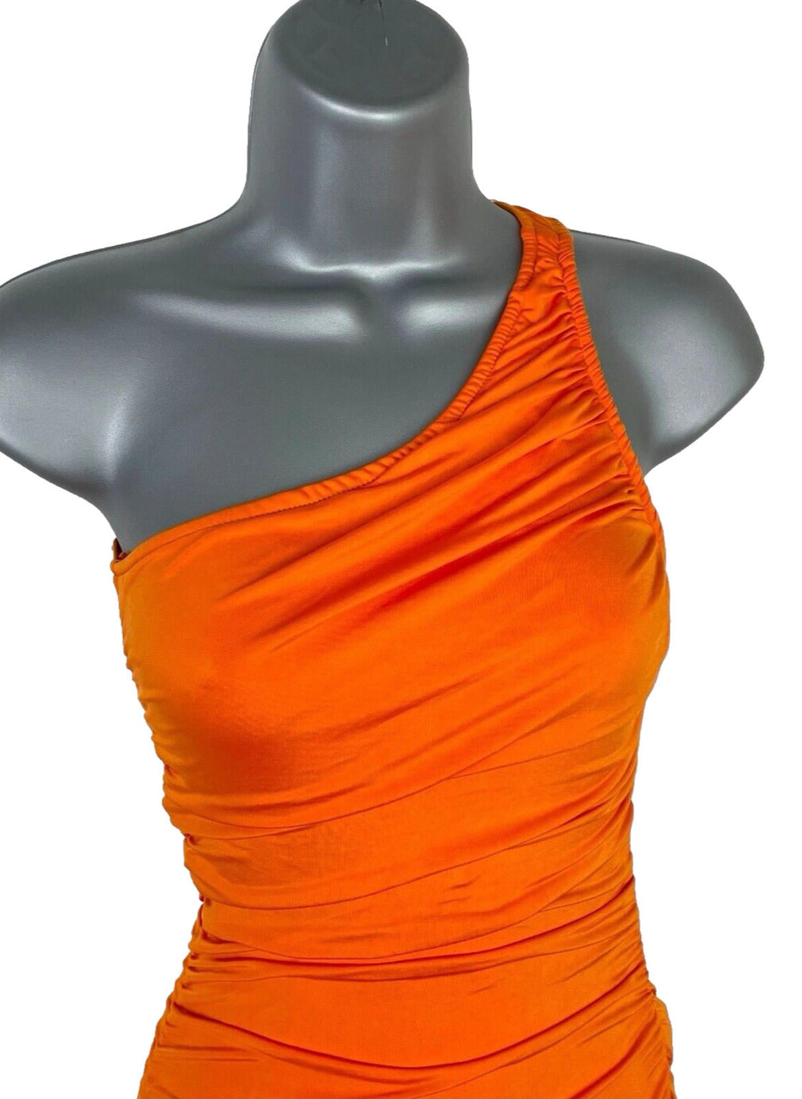 Stradivarius Midaxi Dress Bodycon Orange One Shoulder Ruffle Women’s UK Size XS