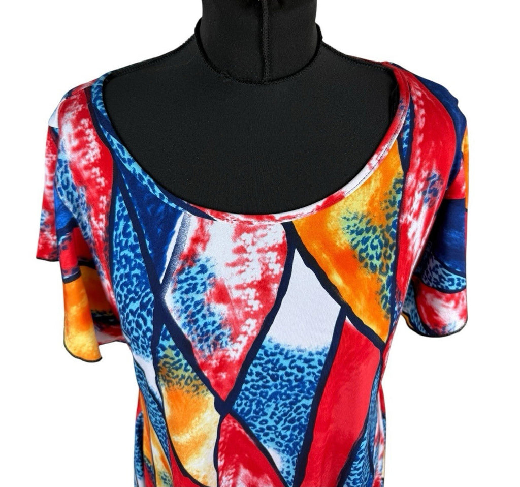 Kate Lilly Multicolour T-shirt Blouse Long Sides Short Sleeve Women’s UK Size 20