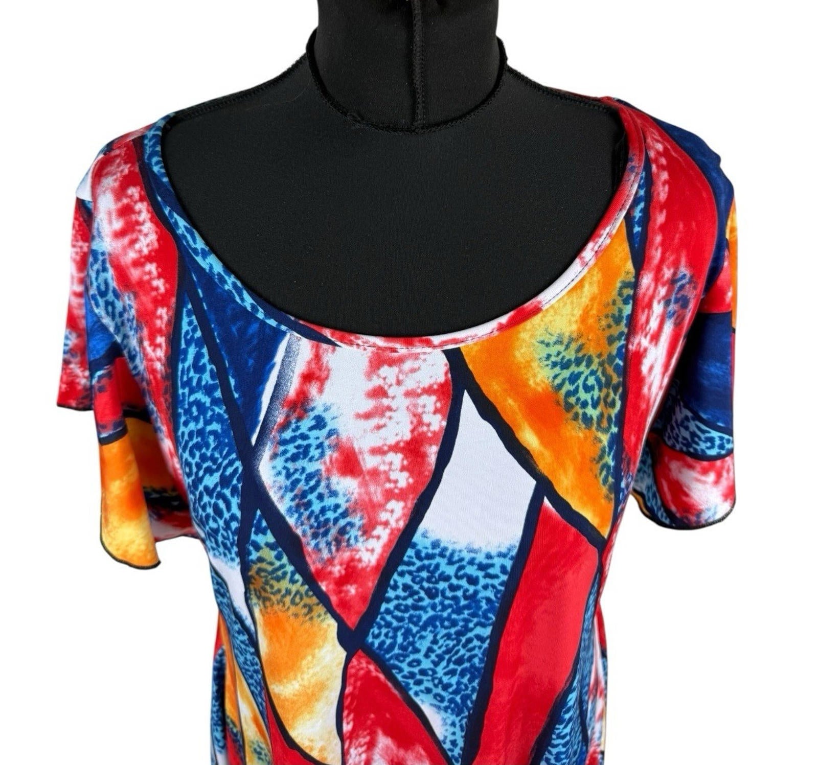 Kate Lilly Multicolour T-shirt Blouse Long Sides Short Sleeve Women’s UK Size 20