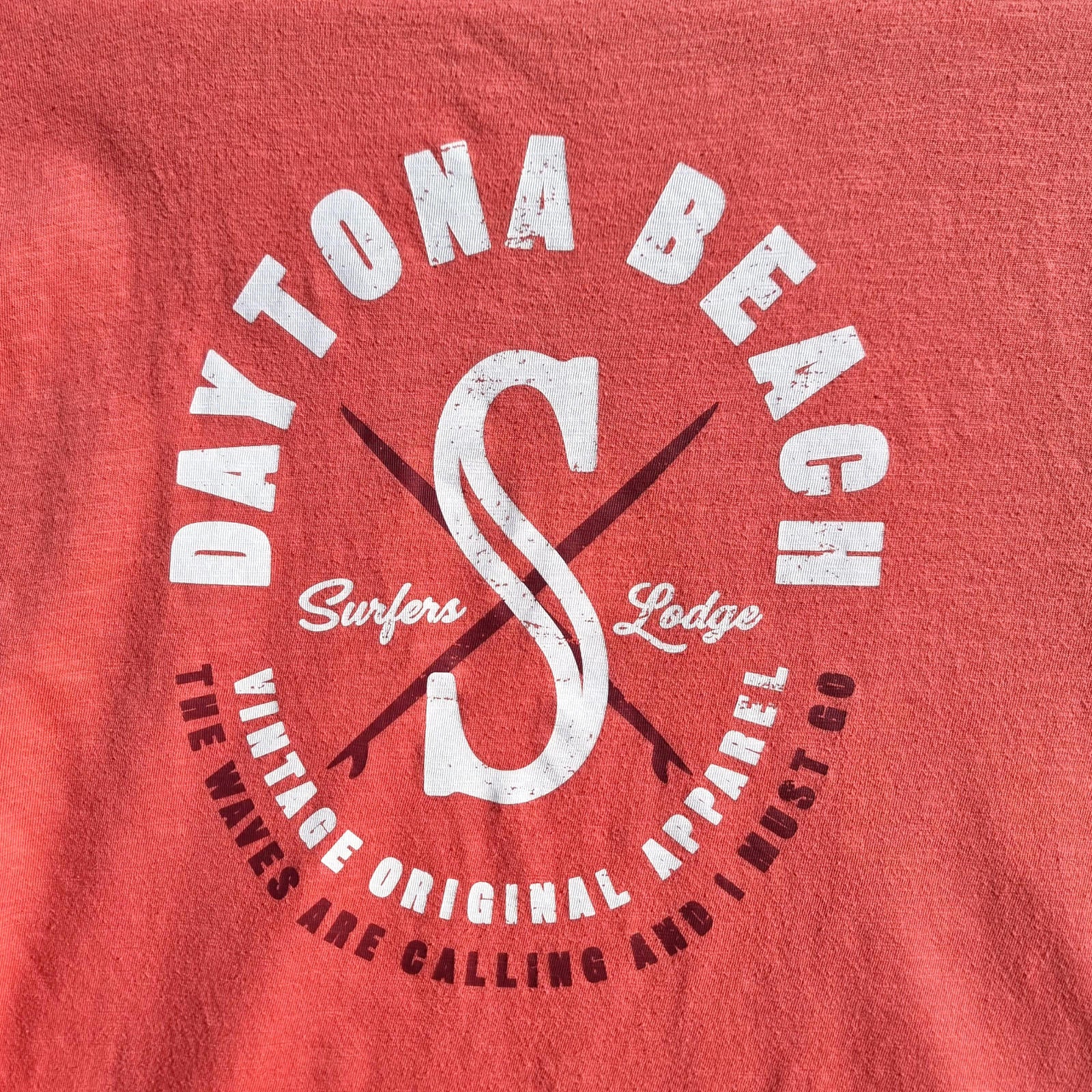 Daytona Beach T-Shirt Men's UK Size XL Coral Crew Neck Short Sleeve Double Sided