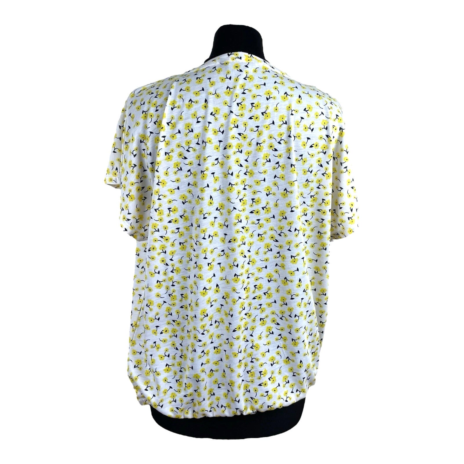Marks & Spencer White Yellow Floral T-Shirt Blouse Women’s UK Size 14 Crew Neck