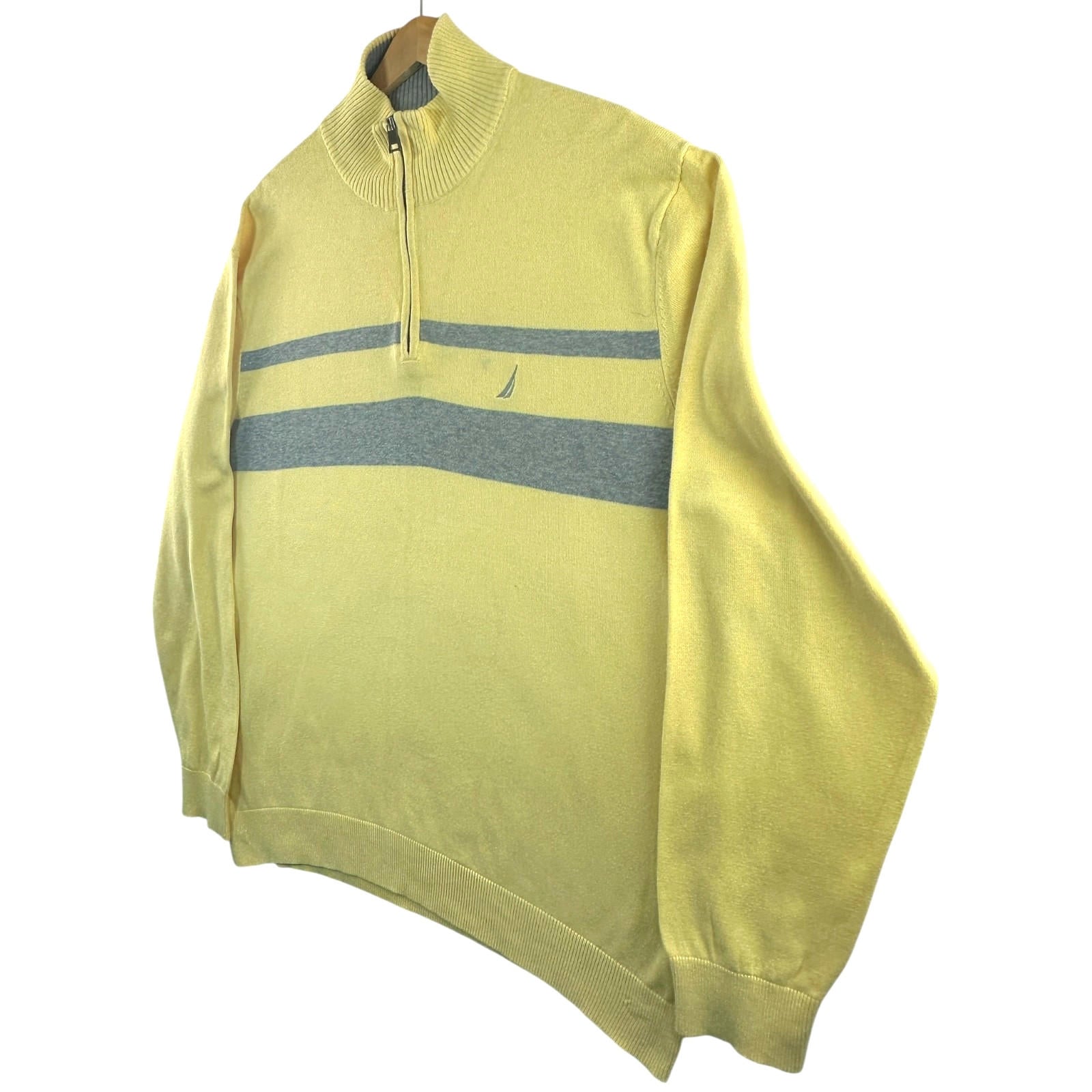 Nautica Knit Jumper Men's UK Size XL Yellow Long Sleeve 1/4 Zip Embroidered Logo