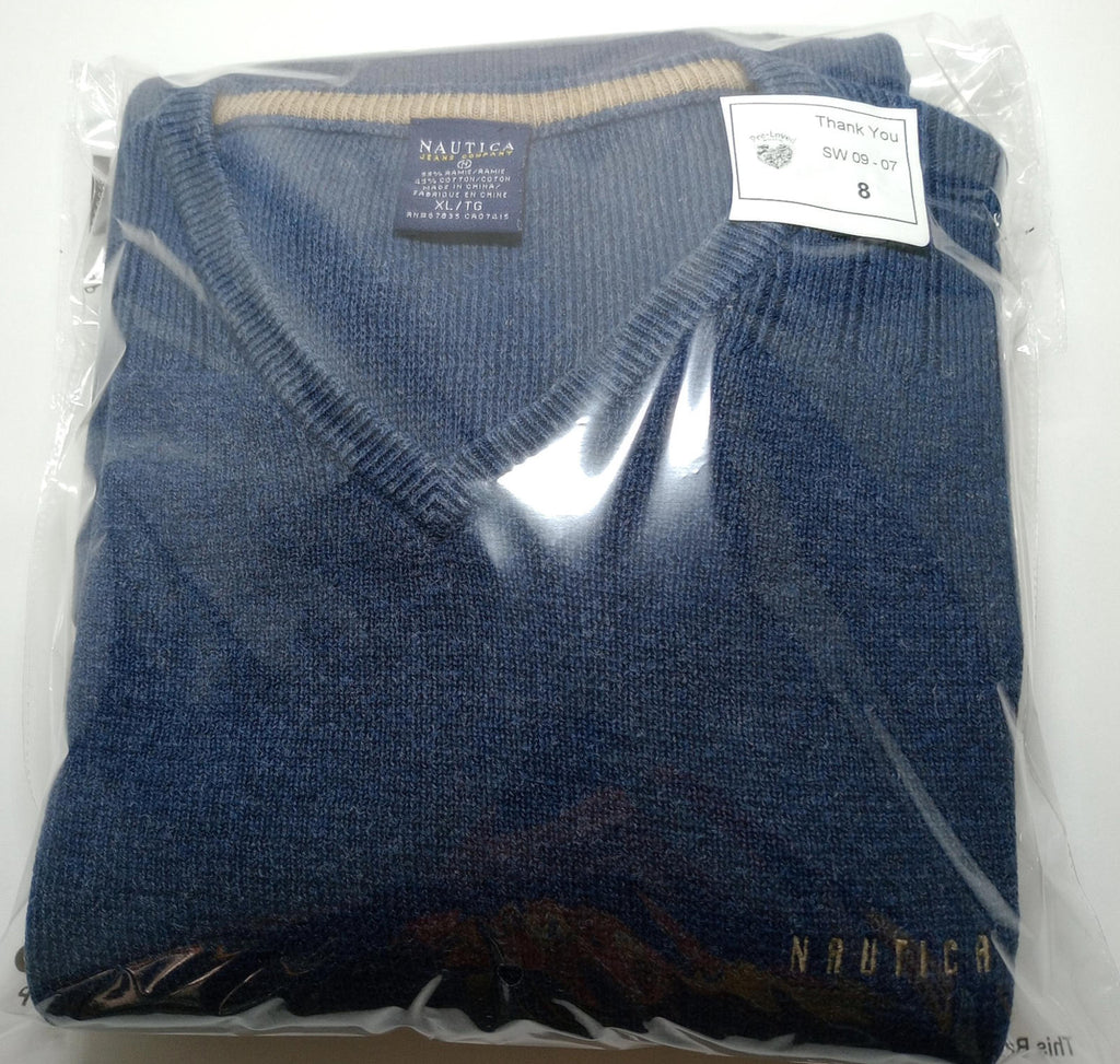 Nautica Knit Jumper Men's UK Size XL Blue Long Sleeve V-Neck Easy Care